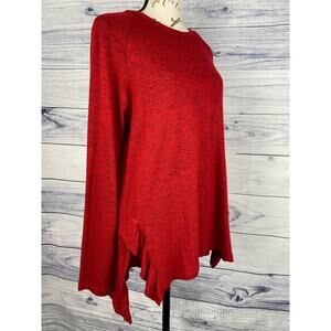 Ten Oh 8 Tunic Knit Sweater Womens M Ruffle Side Slits Long Sleeve Stretch Red